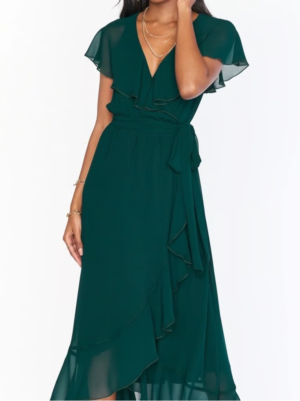 Show Me Your MuMu Emerald/Forrest Green Ruffle Wrap Maxi Dress - Picture 1 of 9